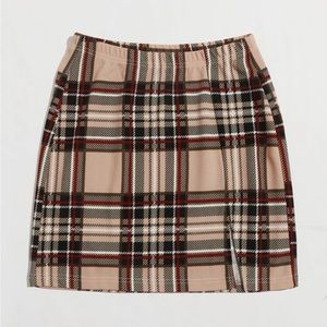 Beige and Red Plaid Mini Skirt